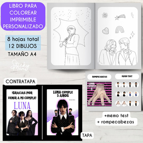 Libro Colorear Imprimible Merlina Cumpleaños 1