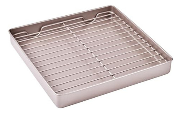 Bandeja Para Asar Con Rejilla, Plato Antiadherente Cuadrado 1 Bandeja Para Asar Con Rejilla, Plato Antiadherente Cuadrado 1