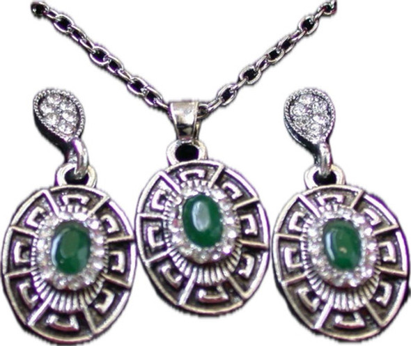 Luli Set Cadena Colgante Caravanas Peltre Circon Esmerald Ov 0