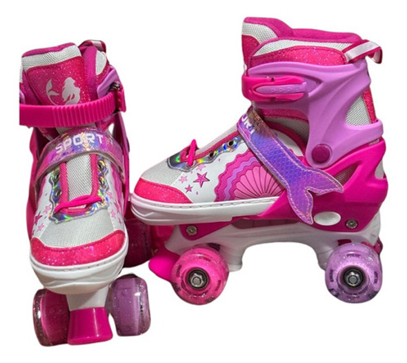 Patins Infantil 4 Rodas+led+ Kit Proteção Incluso Sereia 1