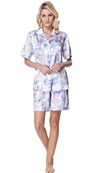 Lavenderi Pijama De Saten Sedoso Clasico De Manga Corta Para 0 Lavenderi Pijama De Saten Sedoso Clasico De Manga Corta Para 0