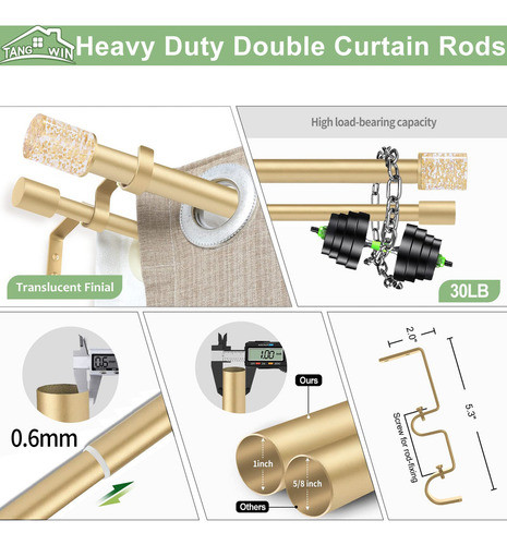 Barras De Cortina Dobles Doradas Para Ventanas De 36 A 72 Pu 1