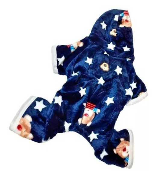 Enterito Azul Estampa Plush Capucha Mascota Pequeña Talle S 0