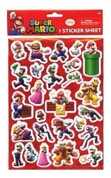 Folha De Adesivos Nintendo Super Mario Brothers 3d X2 0