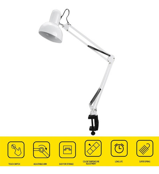 Swing Brazo Escritorio Lámpara Pinza Luz Trabajo Redacción E 0