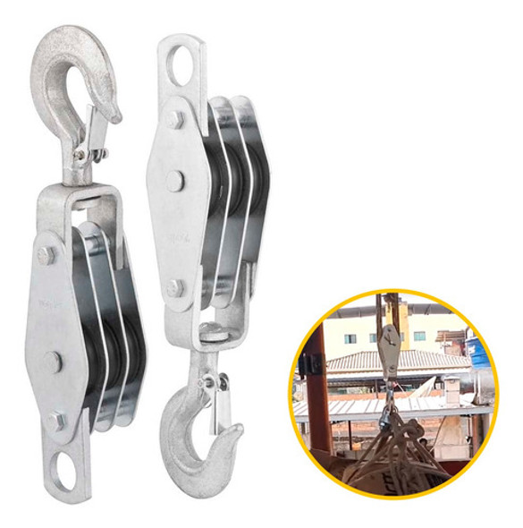 Moitão Duplo Cadernal Elevação 3 Roldanas 45mm 650kg 0