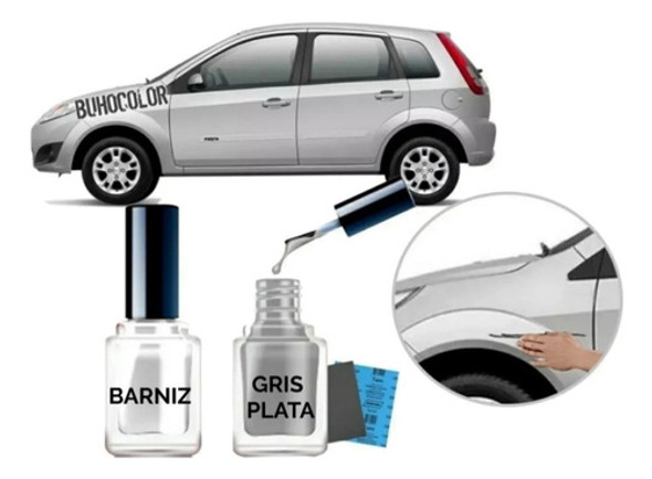 Retoque Fix Gris Plata Universal + Lija + Barniz + Pincel 0