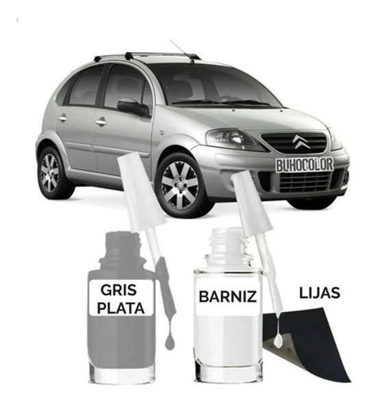Retoque Fix Gris Plata Universal + Lija + Barniz + Pincel 1