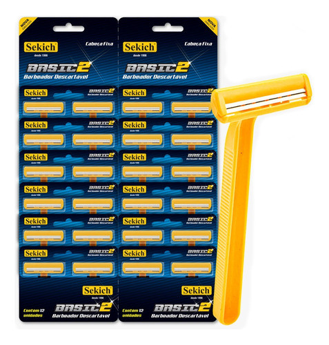 Kit 24 Aparelho Barba Amarelo 2 Laminas Atacado Revenda 1