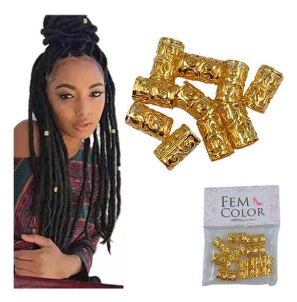 10 Anillos Cuffs Adornos Para Trenzas Rastas Mediano Dorado 0