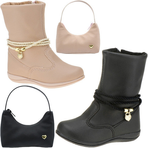 Kit 2 Par Bota Infantil Feminina Botas Bolsa Menina Brinde 0