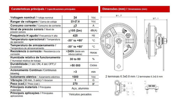 Bocina Galleta 24v Alto 440hz Doble Terminal 1