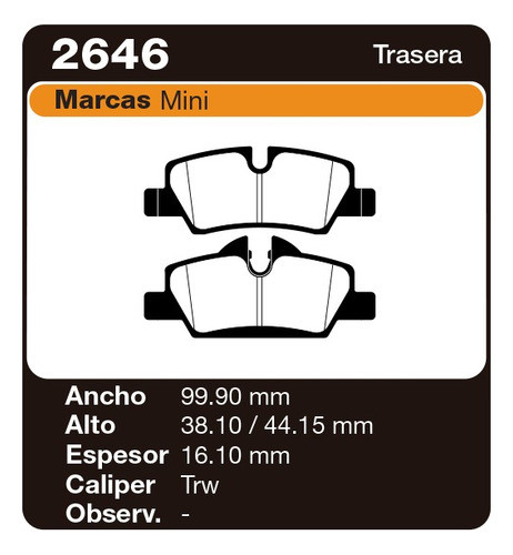 Pastillas Freno Traseras Mini Couper S 13/... - Pf 2646 1