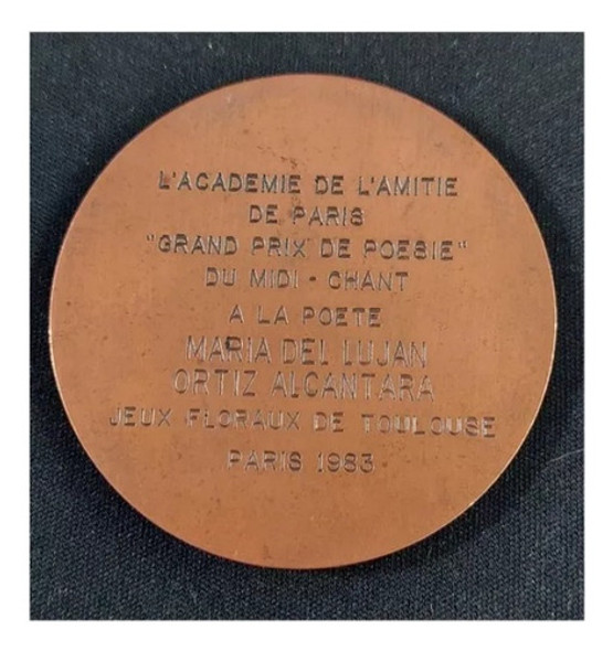Medalla Academia De París Premio Poesia Y Canto 60 Mm - 305 1