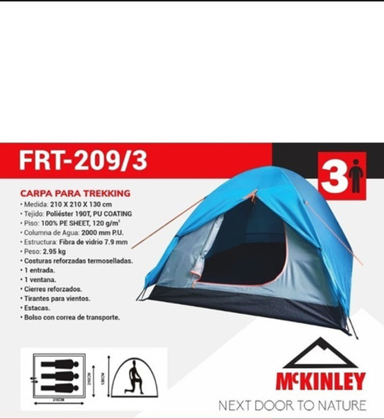 Carpa Familiar 3 Personas Trekking 210x210x130 Cm Mckinley 1