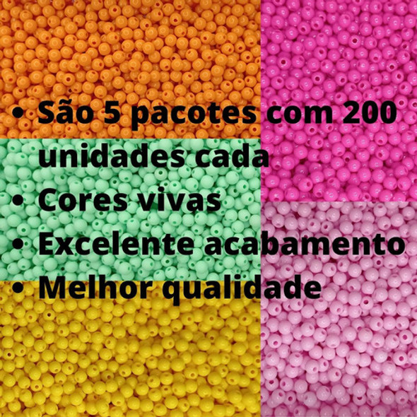 Kit 1000 Miçangas Leitosa Inteira 6mm Com Furo 5 Cores 1 Kit 1000 Miçangas Leitosa Inteira 6mm Com Furo 5 Cores 1