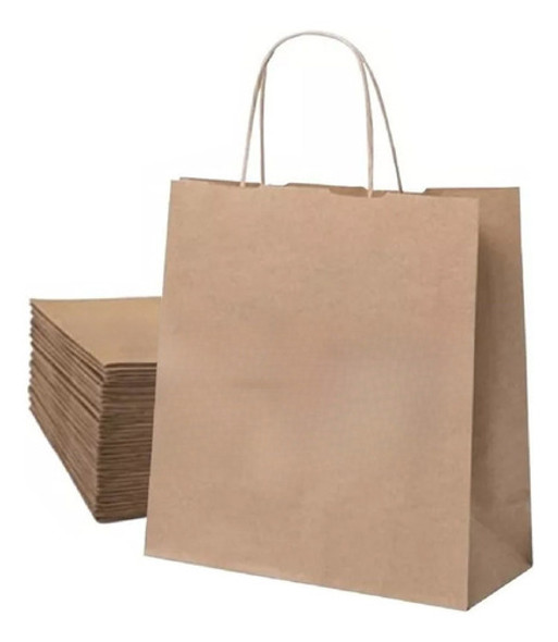 Bolsas De Papel Madera Kraft Con Manija 30x32x10 50 Unidades 0