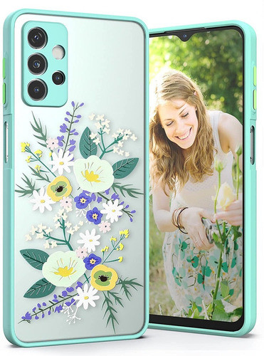 Funda Translucida Mate Con Flores Samsung Galaxy A72 Aqua 0
