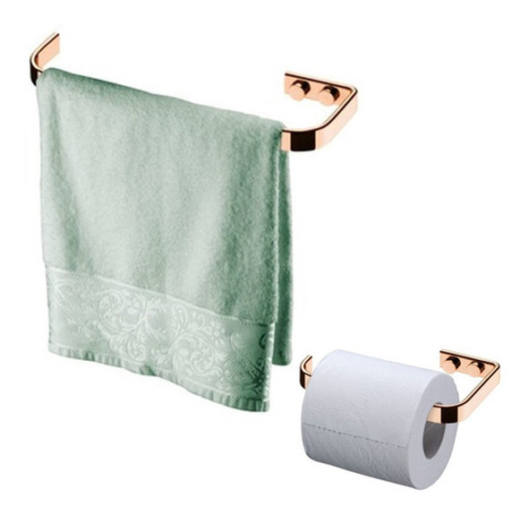 Kit Banheiro Porta Papel Higiênico Toalheiro 22cm Rosé 0