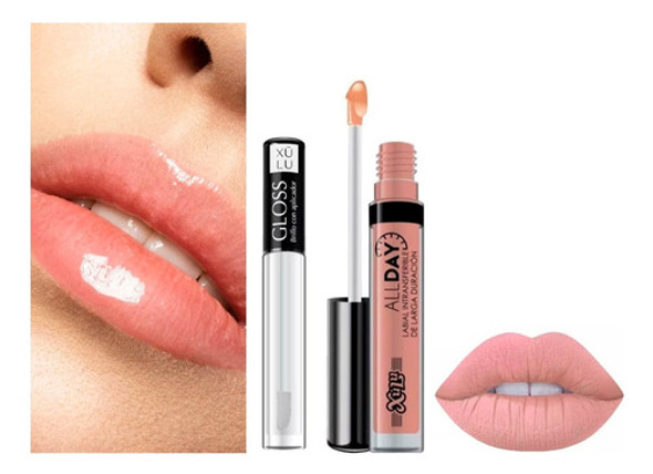 2x1 Labial All Day Nude Larga Duracion + Gloss Xulu 1