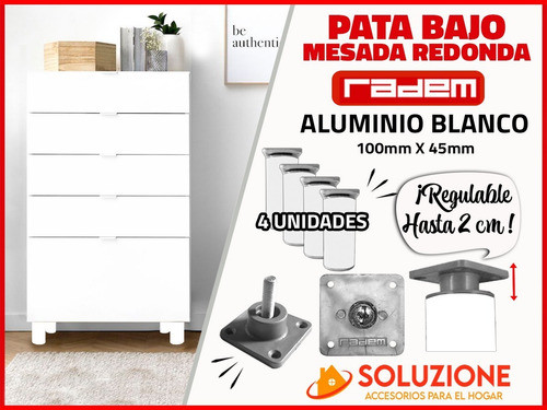 Pata Redonda Aluminio Blanca Regulable 100mm X 4 Unidades 1