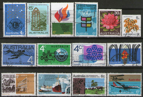 Australia 14 Sellos Avión = Barco = Flores = Iglesia 1966-70 0