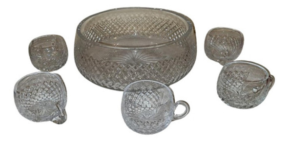 Ponchera Antigua Cristal Tallado Con 5 Tazas 0