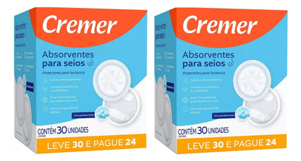 Kit 2 Cxs Absorvente P/seios Cremer Super Confort C/30 0
