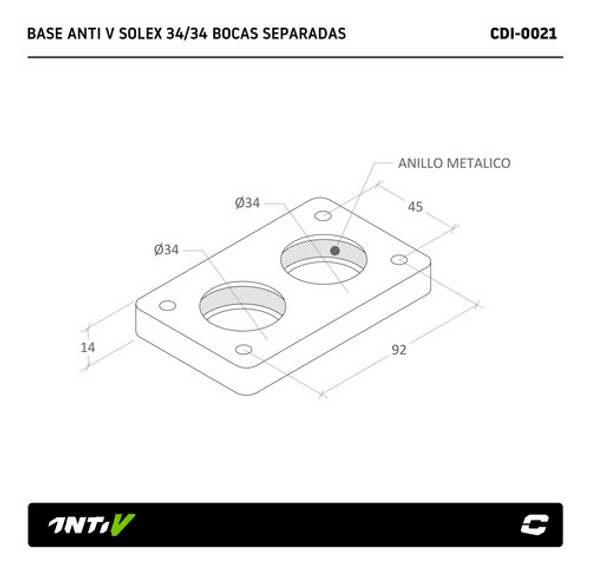Base Carburador Solex 34 34 Bocas Separadas Collino Anti V 1