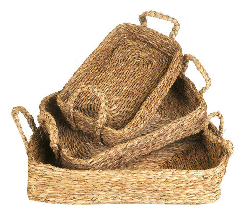 Bandeja Rectangular De Seagrass Grande Con Manijas 56x34 Cm 1