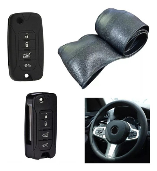 Cubre Volante + Funda Llave Silicona - Jeep 4 Botones Negro 0 Cubre Volante + Funda Llave Silicona - Jeep 4 Botones Negro 0