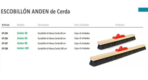 Escobillon Anden Cerdas 100cm Industrial C/cabo Calabro X 6u 1