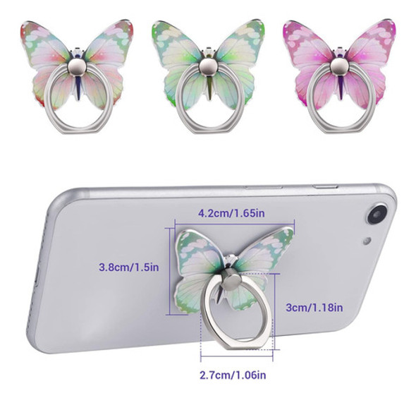 3 Anillos Para Celular - Mariposas De Colores 1