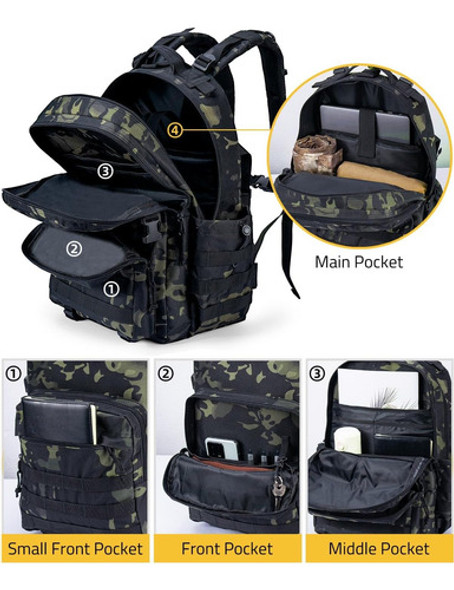 Mochila Tactica Molle Capacidad 40l Camuflada Negra Cvlife 1