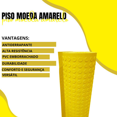 Tapete Piso Amarelo Moeda Botão 6 Metros Antiderrapante 80cm 1