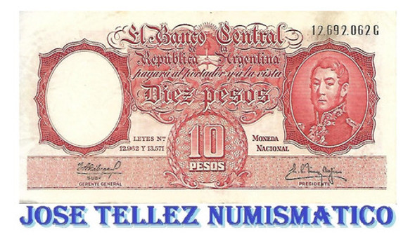 Bottero 1971b $ 10 Moneda Nacional Serie G Mb+ Palermo 0