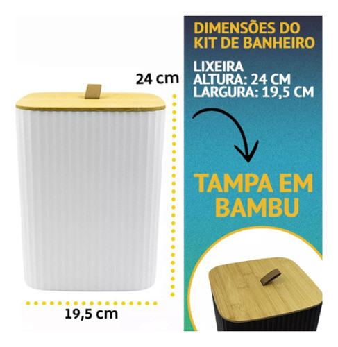 Kit Banheiro Lixeira  Saboneteira Escova Lavabo 4 Pcs Bambu 1