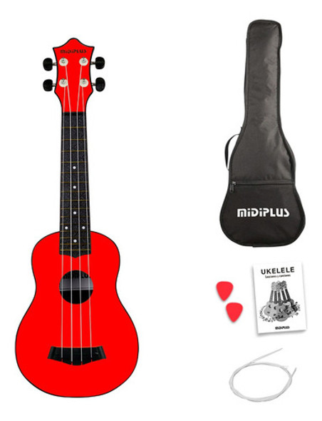 Ukelele Midiplus Mu3 Soprano Diestro Con Funda Y Púas Rojo 0