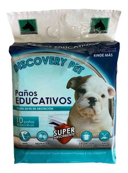 Paño Pañales Sanitarios Perros 60x60cm 10u Discovery Pet 0