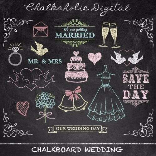 Kit Imprimible Wedding Chaikboar  12  Elem. Tipo  Pizarra 0