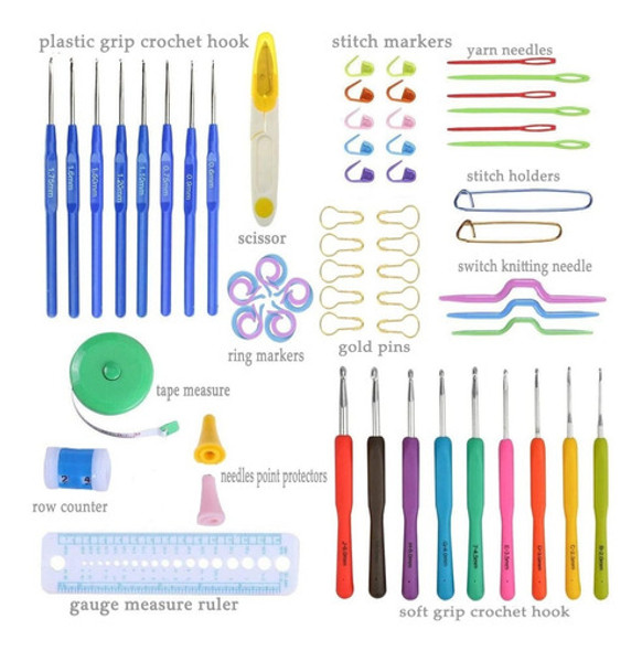 Looen Juego De 47 Agujas De Crochet Ergonomicos 0.6 A 6mm 1