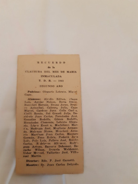 Estampita Religiosa  Del Año 1941 1