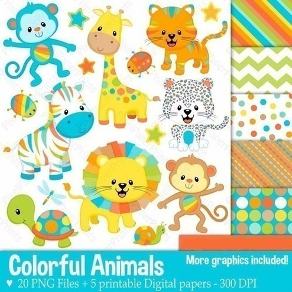 Kit Imprimible Animales De La Selva 4-22 Imágenes-4 Fondos 1