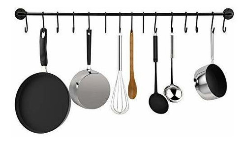 Greenco - Barra De Pared Con 15 Ganchos Color Negro 0