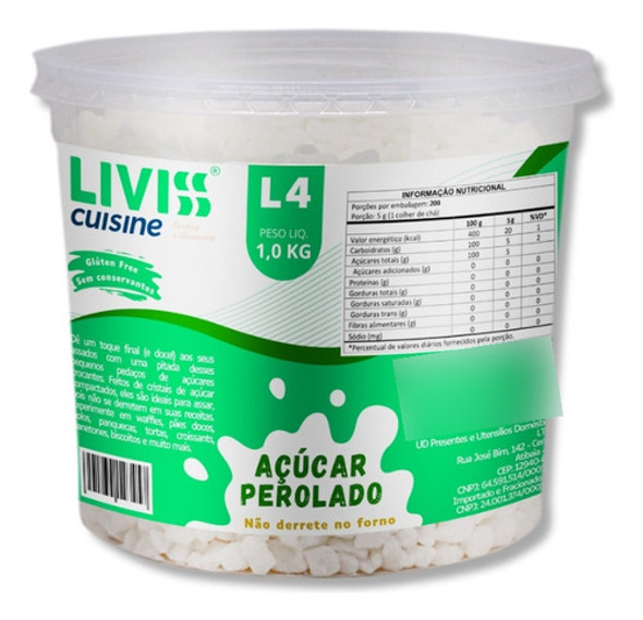 Açúcar Perolado L4 Pote De 1 Kg - Liviss Cuisine 0
