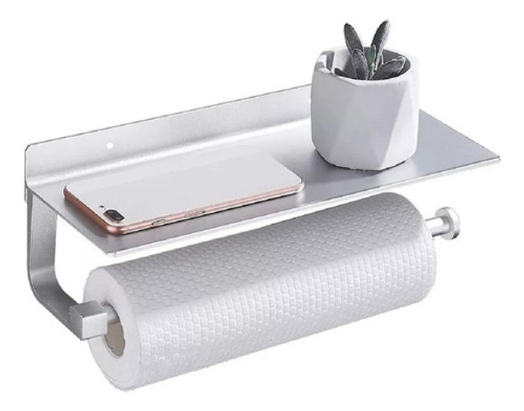 Portarrollos Papel Cocina Con Repisa Aluminio Inoxidable 0