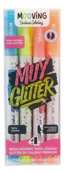 Resaltadores Mooving Coloring Glitter Muy Glitter  X4 0 Resaltadores Mooving Coloring Glitter Muy Glitter  X4 0