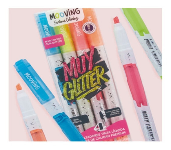Resaltadores Mooving Coloring Glitter Muy Glitter  X4 1 Resaltadores Mooving Coloring Glitter Muy Glitter  X4 1