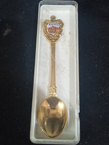Cucharita De Colección Ciudad De Roma Metal Dorado 0