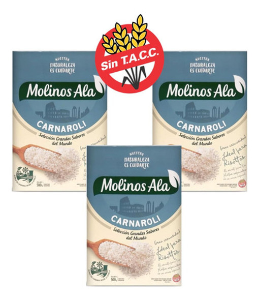 Arroz Carnaroli Para Risotto Sin Tacc Molinos Ala 500 Gr X3 0